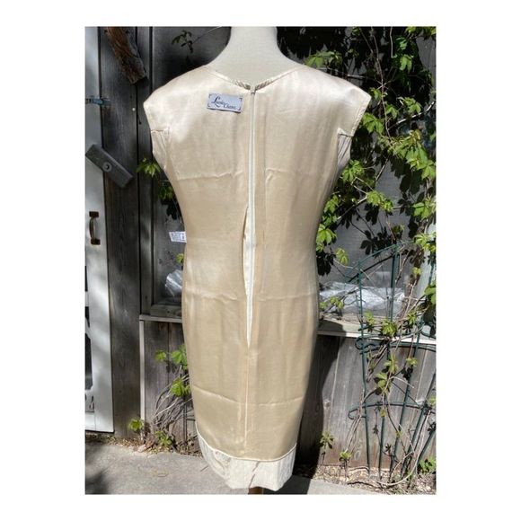 Vintage Lourdes Chavez Designer Shift Dress Ivory Gold Mother of Bride Cotton Sz - Picture 11 of 16